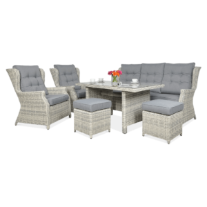 TRIVENTO III DINING ZESTAW+PUFY WHITE GREY