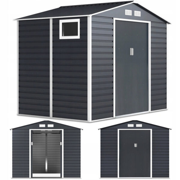 003103 Domek metalowy ogrodowy Hardmaister Montreal 277 × 195 cm Cold Grey