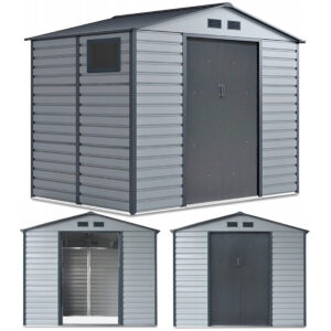 003104 Domek metalowy ogrodowy Hardmaister Montreal 277 × 195 cm Light Grey