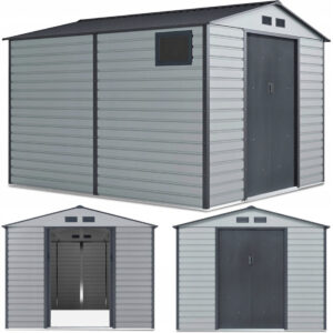 003106 Domek metalowy ogrodowy Hardmaister Montreal 277 × 323 cm Light Grey