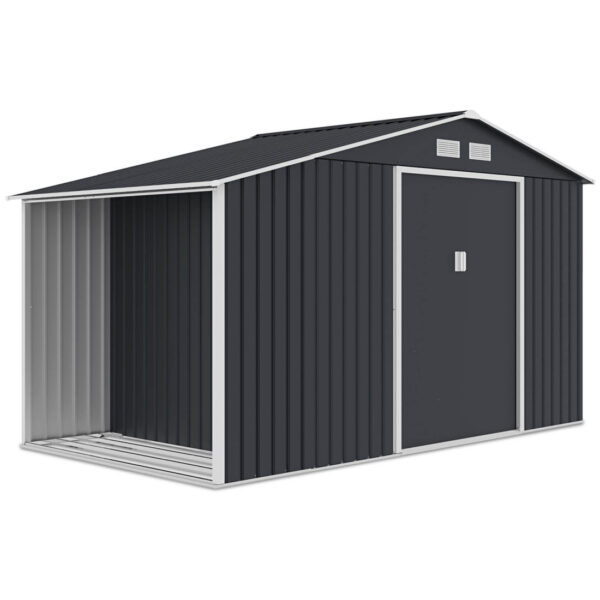 Domek metalowy ogrodowy z drewutnią Hardmaister Madison 342 × 191 cm Cold Grey
