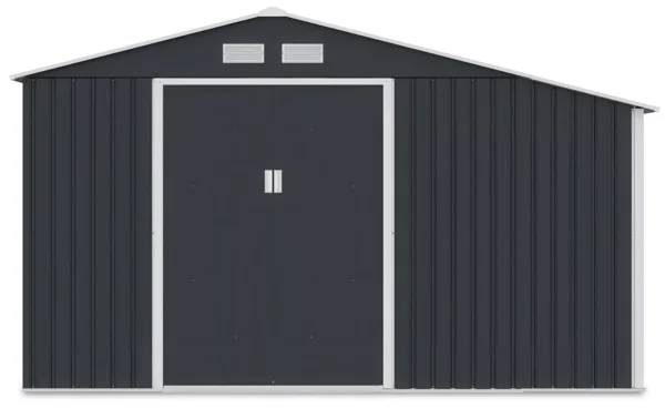 Domek metalowy ogrodowy z drewutnią Hardmaister Madison 342 × 191 cm Cold Grey
