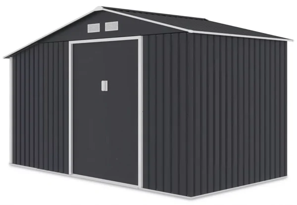 Domek metalowy ogrodowy z drewutnią Hardmaister Madison 342 × 191 cm Cold Grey