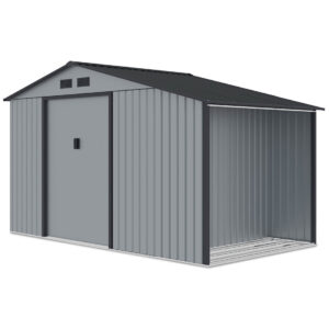 003992 Domek metalowy ogrodowy z drewutnią Hardmaister Madison 342 × 191 cm Light Grey