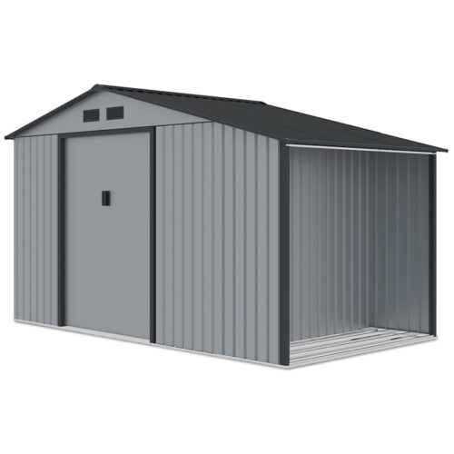 Domek metalowy ogrodowy z drewutnią Hardmaister Madison 342 × 191 cm Light Grey