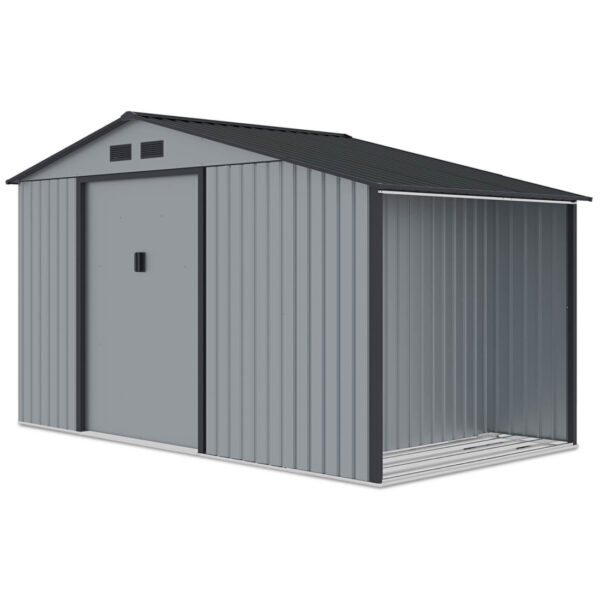 003992 Domek metalowy ogrodowy z drewutnią Hardmaister Madison 342 × 191 cm Light Grey