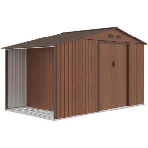 Domek metalowy ogrodowy z drewutnią Hardmaister Madison 342 × 191 cm Walnut