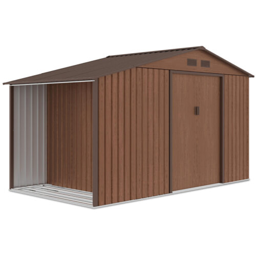 Domek metalowy ogrodowy z drewutnią Hardmaister Madison 342 × 191 cm Walnut