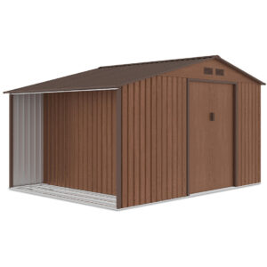 Domek metalowy ogrodowy z drewutnią Hardmaister Madison 342 × 255 cm Walnut