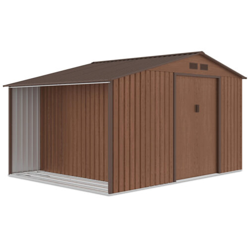 Domek metalowy ogrodowy z drewutnią Hardmaister Madison 342 × 255 cm Walnut