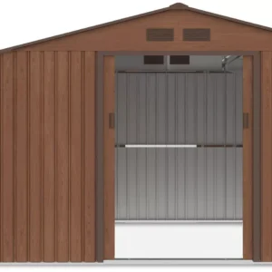 Domek metalowy ogrodowy z drewutnią Hardmaister Madison 342 × 255 cm Walnut