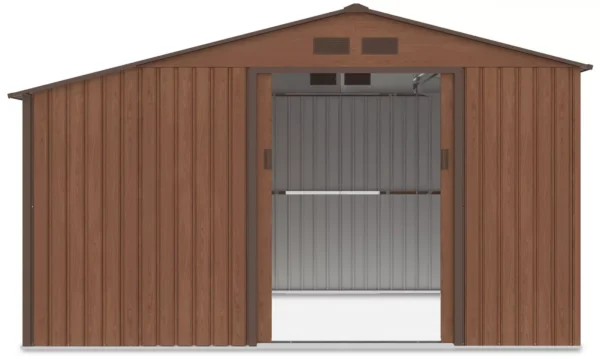 Domek metalowy ogrodowy z drewutnią Hardmaister Madison 342 × 255 cm Walnut
