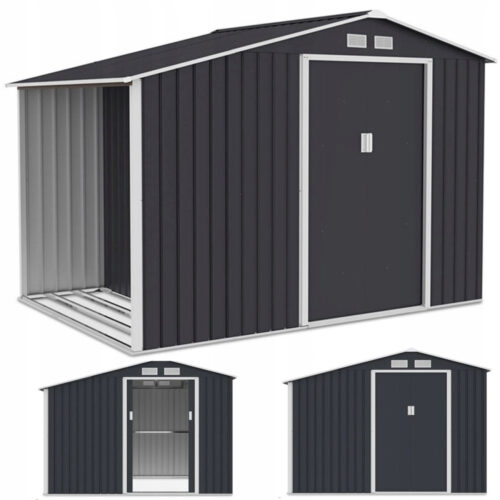 Domek metalowy ogrodowy z drewutnią Hardmaister Madison 278 × 191 cm Cold Grey