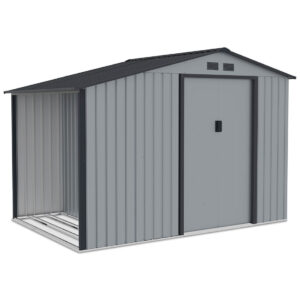 003998 Domek metalowy ogrodowy z drewutnią Hardmaister Madison 278 × 191 cm Light Grey