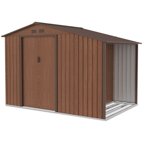 Domek metalowy ogrodowy z drewutnią Hardmaister Madison 278 × 191 cm Walnut