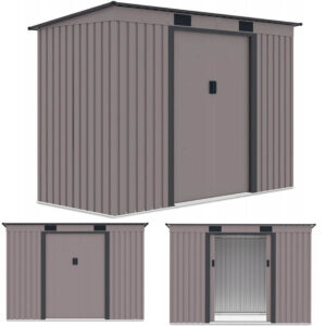 Domek metalowy ogrodowy Hardmaister Oregon 261 × 121 cm Warm Grey