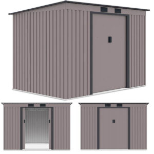 Domek metalowy ogrodowy Hardmaister Oregon 261 × 181 cm Warm Grey