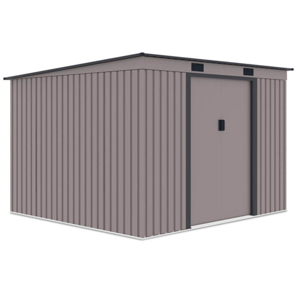 004047 Domek metalowy ogrodowy Hardmaister Oregon 261 × 241 cm Warm Grey