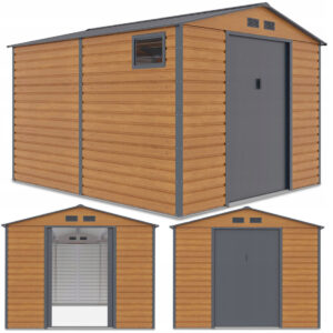 004101 Domek metalowy ogrodowy Hardmaister Montreal 277 × 323 cm Oak Grey