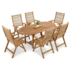 AKADIA ROPE DINING 190/6 ZESTAW ACACIA WOOD