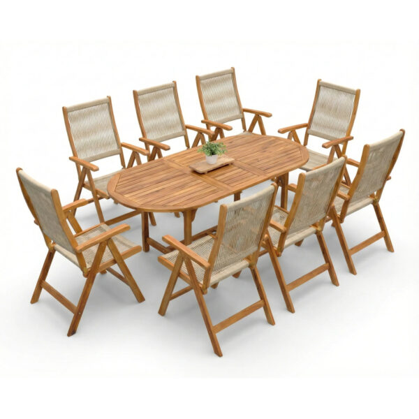 AKADIA ROPE DINING 190/8 ZESTAW ACACIA WOOD