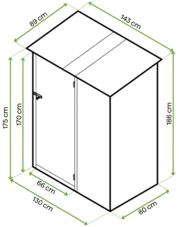 Dimensioning_of_the_tool_house_for_the_garden_KENT_143x89cm_4df8 Domek metalowy ogrodowy Hardmaister Kent 143 × 89 cm Cold Grey