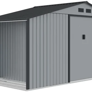 Domek_ogrodowy__drewutnia_MADISON_342x191cm_Light_Grey_Hardmaister_8bb0 Domek metalowy ogrodowy z drewutnią Hardmaister Madison 342 × 191 cm Light Grey