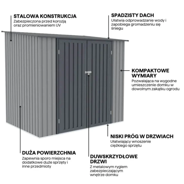 Domek metalowy ogrodowy Hardmaister Kent 222 × 149 cm Light Grey