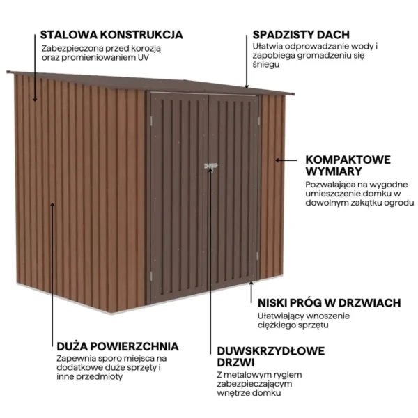 Domek metalowy ogrodowy Hardmaister Kent 222 × 149 cm Walnut
