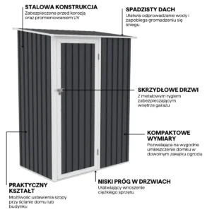 Functions_of_the_tool_house_for_the_garden_KENT_143x89cm_Cold_Grey_7bb4 Domek metalowy ogrodowy Hardmaister Kent 143 × 89 cm Cold Grey