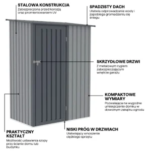 Domek metalowy ogrodowy Hardmaister Kent 143 × 89 cm Light Grey
