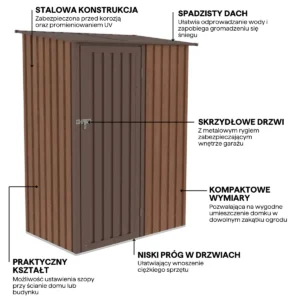 Domek metalowy ogrodowy Hardmaister Kent 143 × 89 cm Walnut