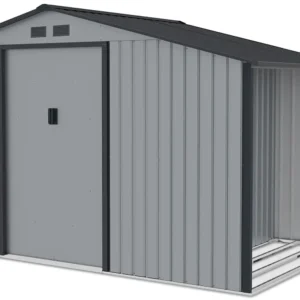 Garden_house_with_woodshed_MADISON_278x191cm_Light_Grey___Hardmaister__1__ba51 Domek metalowy ogrodowy z drewutnią Hardmaister Madison 278 × 191 cm Light Grey
