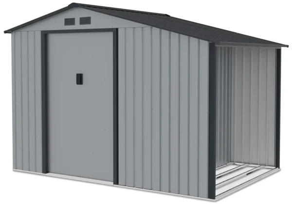 Garden_house_with_woodshed_MADISON_278x191cm_Light_Grey___Hardmaister__1__ba51 Domek metalowy ogrodowy z drewutnią Hardmaister Madison 278 × 191 cm Light Grey