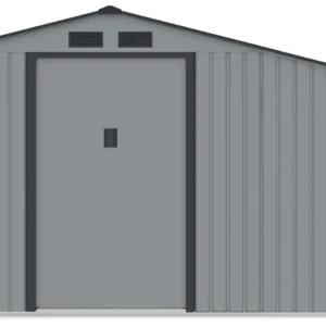 Garden_house_with_woodshed_MADISON_278x191cm_Light_Grey___Hardmaister__4__cc09 Domek metalowy ogrodowy z drewutnią Hardmaister Madison 278 × 191 cm Light Grey