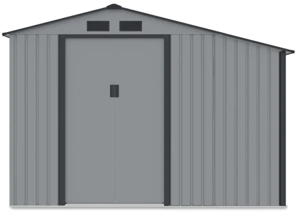 Garden_house_with_woodshed_MADISON_278x191cm_Light_Grey___Hardmaister__4__cc09 Domek metalowy ogrodowy z drewutnią Hardmaister Madison 278 × 191 cm Light Grey