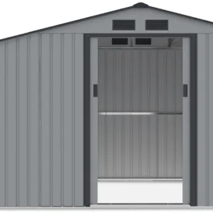 Garden_house_with_woodshed_MADISON_278x191cm_Light_Grey___Hardmaister__7__160c Domek metalowy ogrodowy z drewutnią Hardmaister Madison 278 × 191 cm Light Grey