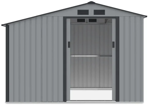 Garden_house_with_woodshed_MADISON_278x191cm_Light_Grey___Hardmaister__7__160c Domek metalowy ogrodowy z drewutnią Hardmaister Madison 278 × 191 cm Light Grey