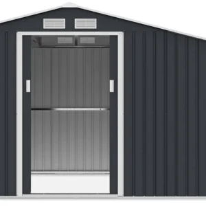 Garden_house_woodshed_MADISON_278x191cm_Cold_Grey___Hardmaister__1__7494 Domek metalowy ogrodowy z drewutnią Hardmaister Madison 278 × 191 cm Cold Grey
