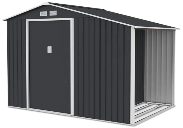 Garden_house_woodshed_MADISON_278x191cm_Cold_Grey___Hardmaister__7__5116 Domek metalowy ogrodowy z drewutnią Hardmaister Madison 278 × 191 cm Cold Grey