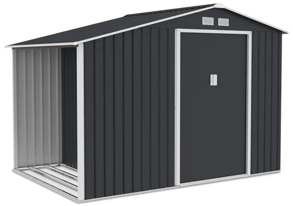 Garden_house_woodshed_MADISON_278x191cm_Cold_Grey___Hardmaister__8__41b2 Domek metalowy ogrodowy z drewutnią Hardmaister Madison 278 × 191 cm Cold Grey