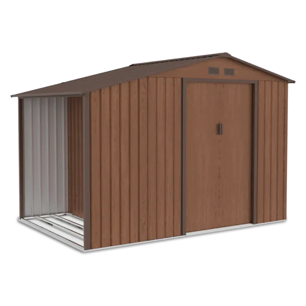 Garden_house_woodshed_MADISON_278x191cm_Walnut___Hardmaister__1__be61 Domek metalowy ogrodowy z drewutnią Hardmaister Madison 278 × 191 cm Walnut
