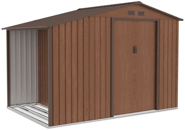 Garden_house_woodshed_MADISON_278x191cm_Walnut___Hardmaister__1__e5c4 Domek metalowy ogrodowy z drewutnią Hardmaister Madison 278 × 191 cm Walnut