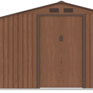 Garden_house_woodshed_MADISON_278x191cm_Walnut___Hardmaister__3__4d1e Domek metalowy ogrodowy z drewutnią Hardmaister Madison 278 × 191 cm Walnut