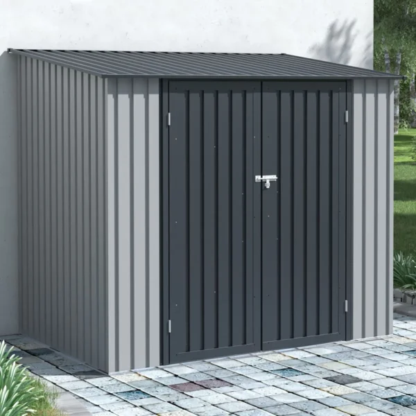 Domek metalowy ogrodowy Hardmaister Kent 222 × 149 cm Light Grey