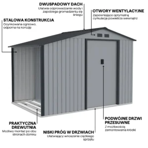 MADISON_278x191cm_Light_Grey_c23c Domek metalowy ogrodowy z drewutnią Hardmaister Madison 278 × 191 cm Light Grey