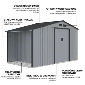 MADISON_342x191cm_Light_Grey_d061 Domek metalowy ogrodowy z drewutnią Hardmaister Madison 342 × 191 cm Light Grey