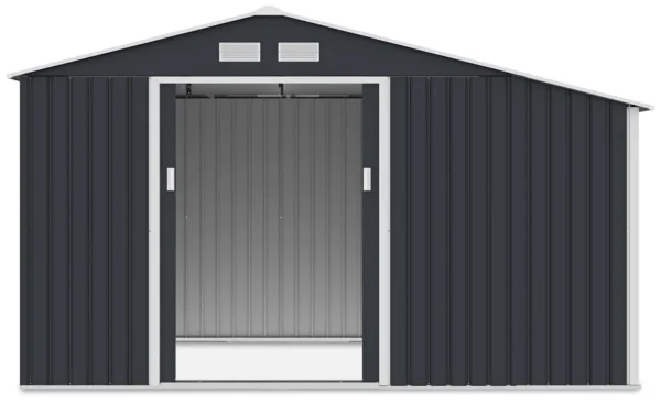 Domek metalowy ogrodowy z drewutnią Hardmaister Madison 342 × 191 cm Cold Grey