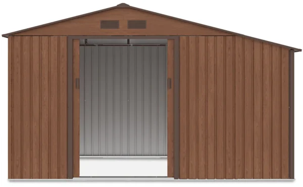 Domek metalowy ogrodowy z drewutnią Hardmaister Madison 342 × 191 cm Walnut
