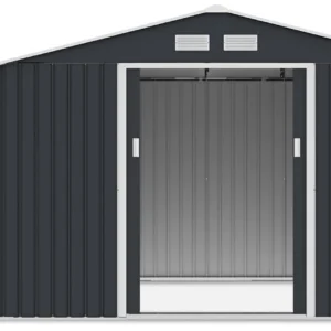 Domek metalowy ogrodowy z drewutnią Hardmaister Madison 342 × 191 cm Cold Grey